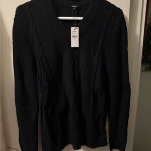 Black V-Neck Cableknit Sweater